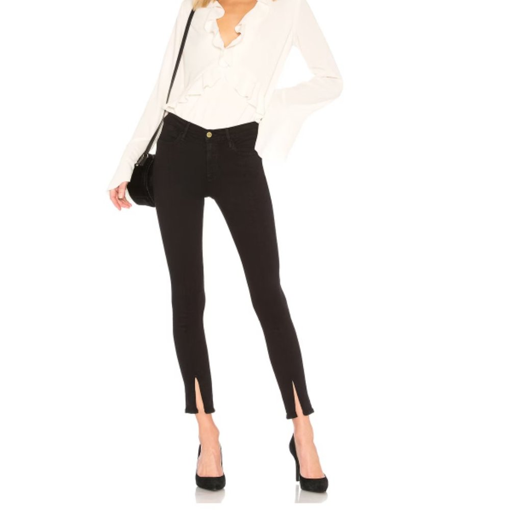 Frame Denim, black 28, Le High Skinny Front Split jeans